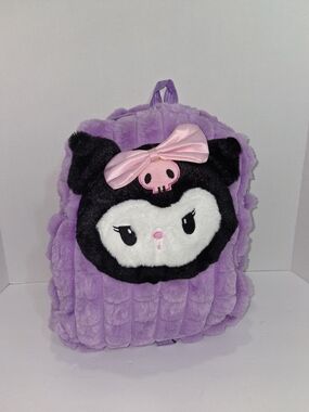 Kids Plush Purple Character Backpack with Pink Bow